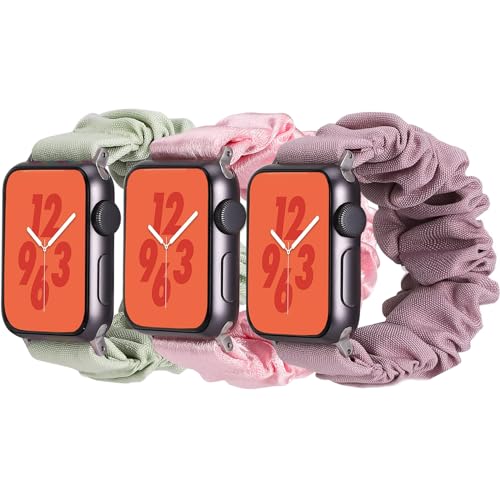 [3 Pack] Scrunchie Band Compatible with Apple Watch Band 38mm 40mm 41mm & 42mm 44mm 45mm 46mm,Cute Printed Elastic Solo Loop Bands for iWatch Series 10/9/8/7/6/5/4/3/SE/SE2