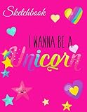 Sketchbook: A Cute Pink Wannabe Unicorn Magical Rainbow Kawaii Japanese Theme Large 8.5