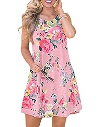 SimpleFun - Vestido de verano para mujer, sin mangas, estampado bohemio, con bolsillos sueltos