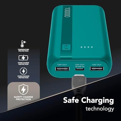 Power Bank 10000 mAh con USB-C In/Out + 2 Porte USB-A - Ricarica Multipla e LED Indicatore - Verde