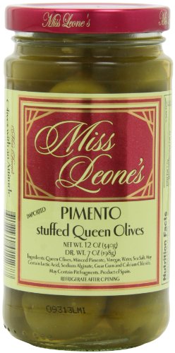 Miss leone s stuffed queen olives, pimento, 12-ounce ja…