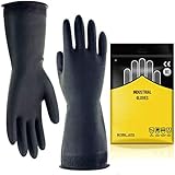 Chemical Resistant Gloves,Safety Work Cleaning Protective Heavy Duty Industrial Gloves,Natural Latex 12.6" Length Black 1 Pai