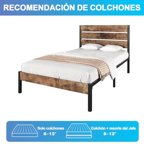 Marco de Cama Individual con Cabecera y Pie de Cama, Base de Cama con Cabecera Individual Espacio de Almacenamiento Debajo de Cama, Base Cama con Sistema de Soporte Totalmente de Metal, Fácil Montaje