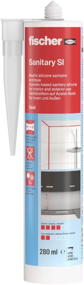 fischer 58516 Bath & Sanitary Silicone Sealant White 280ml Bathroom Sink Shower