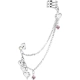 Pink Aurora Hearts Ear Cuff Chain Post Earring