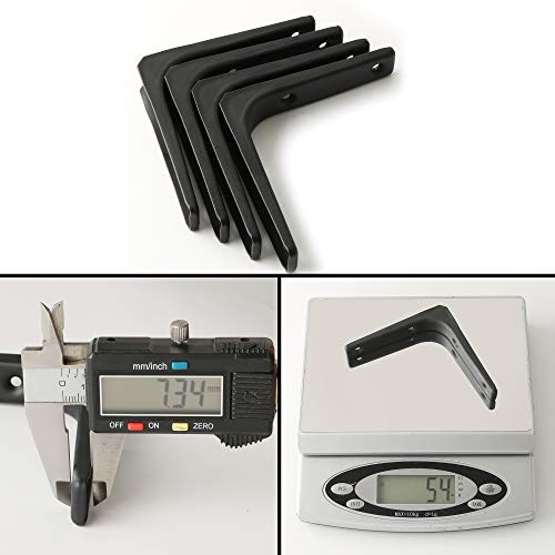 SAYAYO 4 PCS Iron Wall Shelf Bracket, 4 x 4 Inch Heavy Duty Shelf Support Bracket Decorative Joint Angle Bracket, Matte Black