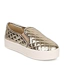 Breckelles DH57 Women Metallic Quilted Round Toe Platform Slip On Sneaker - Gold