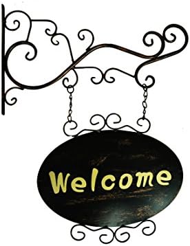 CloverHeart Home Decor Metal Welcome Plate, Hanging Welcome Sign Plaque Set, 20"x15.5" (Red Copper)
