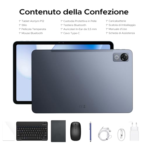 Luzglo P12 Android 16 Tablet 12 Inches, T7280 Octa-Core, 48GB RAM+128GB ROM/2TB TF, IPS 2.4K Display 120 Hz, 10000 mAh, WiFi5, 8MP+13MP, Gemini AI, Tablet with Keyboard, Face ID/GPS/OTG/FM, Grey