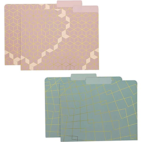 12 Pack Decorative File Folders with Gold Foil Geometrical Accents, 1/3