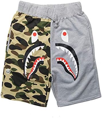 Mens Shark Pattern Camouflage Cotton Stitching Shorts