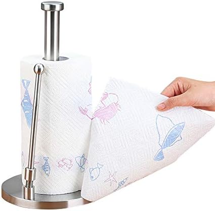 Paper Towel Stand Roll Tissue Holder Simplytear Paper Rack for Kitchen Countertop-Brushed Stainless Steel (Silver)