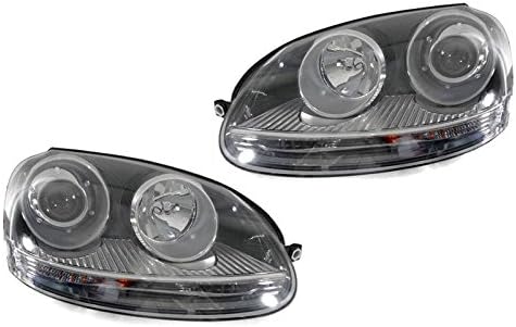 Depo Headlight Compatible With Volkswagen Jetta/Golf 5 R32 Black Projector Headlight Halogen 2005 2006 2007 2008 2009 2010 BOTH SIDES