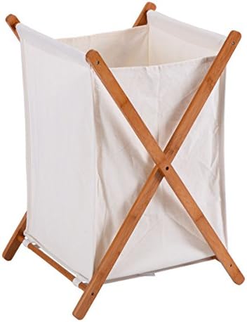 New Household Folding Bamboo X-Frame Laundry Hamper Clothes Storage Basket Bin Bag