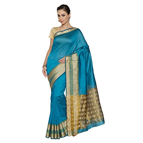 Viva N Diva Sky Blue Banarasi Art Silk Saree With Unstitched Blouse Piece
