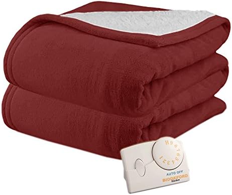 Pure Warmth MicroPlush Sherpa Electric Heated Blanket Full Claret