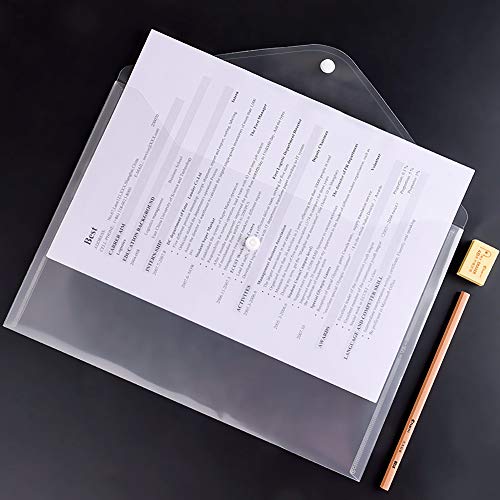 Set of 18 Document Folder Plastic Envelopes with Snap Button Transparent Poly Envelops Waterproof Project Envelope Folder, US Letter/A4 Size-6 Colors for School,Home,Office Organization