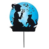 Collections Funtime Girl and Cat Solar Shadow Garden Stake Decoration, Grlncat