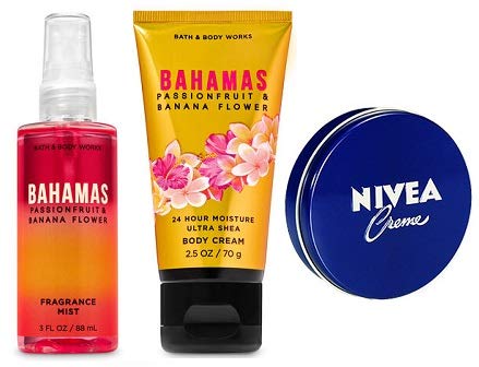 Bath and Body Works Bahamas Passionfruit & Banana Flower Body Care Travel Size Set. Ultra Shea Body 