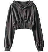 Jenkoon Women Solid Long Sleeve Crop Top Workout Hoodie Sweatshirts