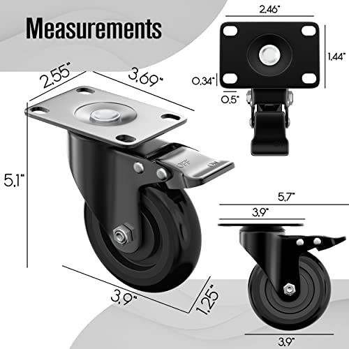 Houseables Caster Wheels, 4 Inch, Set of 4 Heavy Duty Swivel Casters
