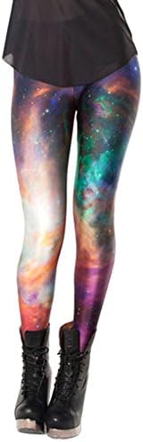 Jiayiqi Women's Trendy Digital Print Galaxy Sky Sexy Leggings Tights Rainbow,Green,One Size