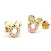 14k Gold Plated Brass Pink Mouse Cubic Zirconia Screwback Earrings with Sterling Silver Post