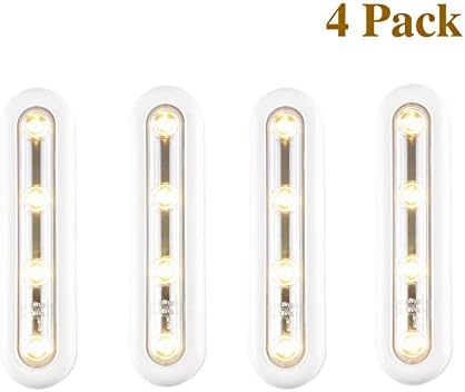 Ledinus 4 Pack 4-LED Touch Tap Push Stick-on Anywhere Light Super Bright LED Night Light for Closets, Attics, Garages, Car, Sheds, Storage Room,Warm Light