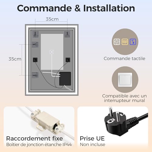 STARLEAD Mirror-LED-Bathroom-with-Lighting and Bluetooth, Anti-fog, 3 Colours Light, Dimmable, Memory, IP44, Tempered Glass, Horizontal/Vertical