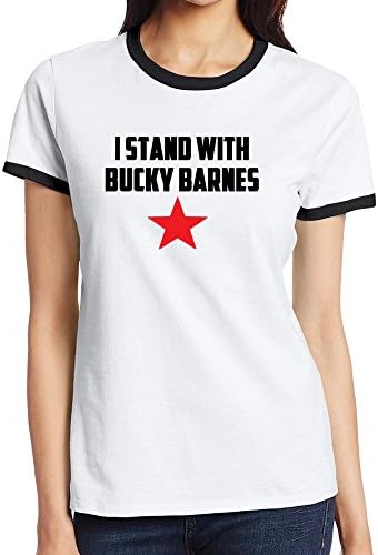USWL I Stand With Bucky Barnes CONTRAST COLOR Women T-Shirt 100% Cotton Arts Crafts&amp;Sewing Clothing T Shirt Ladies Brand New Black Medium