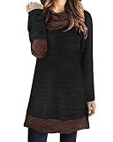 Styleword Women's Long Sleeve Drape Scarf Neck Patchwork Casual Tunic Top(Black,XL)