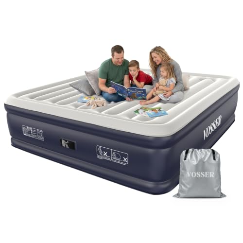 VOSSER King Size Air Mattress with Built-in Pump, 18" Raised, Blow Up Bed | Family Choice Award Winner, Heavy Duty Inflatable Blow Up Mattress,1000 lb,40% Thicker PVC,Durable Airbed,10-Year Support