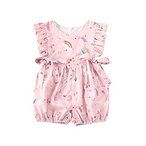 WangsCanis Eendelig voor pasgeborenen, roze, ronde hals, mouwloos, strik, eenhoorn-print, fotooverall, party, verjaardag…