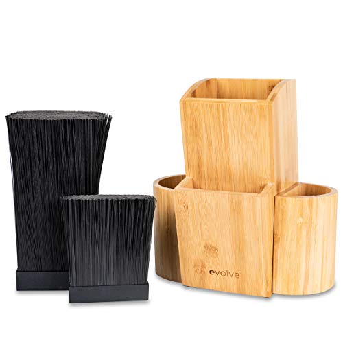 EVOLVE Bamboo Knife Block - Universal Kitchen Knife Holder - Safe & Space Saver Knife Storage that Covers Knife Blades Up To 9” & Holds Up To 20 Knives with Machine Washable & BPA Free Flex Rods