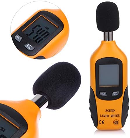 Professional Handheld Yellow Digital Sound Level Meter Noise Tester Audio Noise Sound Measurement Decibel Monitoring Instruments Measure 35-130Db, Automatic Shut Down and Alarm