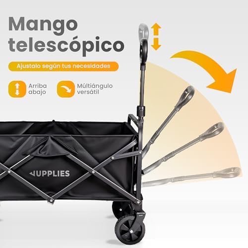 Carro Plegable con Ruedas – Carro Playa, Jardín y Supermercado | Carrito Transporte Plegable, Asa Telescópica, Tela Resistente e Impermeable (75KG - S (70x42x47cm) Modelo Nuevo)