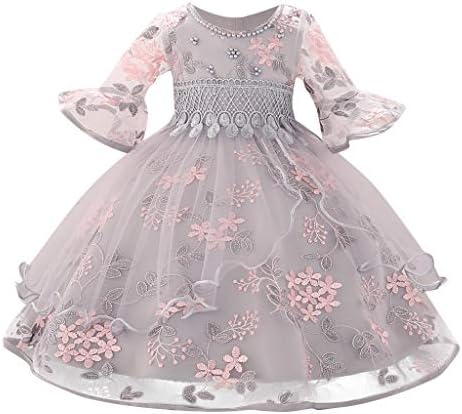 Baby Girl Floral Flare Sleeve Dresses Toddler Princess Bridesmaid Pageant Gown Birthday Party Wedding Dress