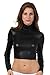 Sakkas 687121 Matte Liquid Mock Neck Turtleneck Long Sleeve Crop Top - Made in USA - Black - L