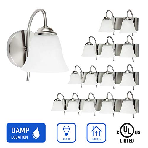 OSTWIN 4-Light Bath Bar Light Up or Down, Interior Bathroom Vanity Wall Lighting Fixture VF41, 4x60 Watt E26 Socket, Satin Nickel Finish with Alabaster Bell Glass Shade UL Listed - Thumbnail 6