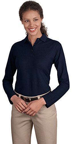 Port Authority Ladies Long Sleeve Silk Touch Polo, Navy, X-Small