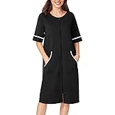 Ekouaer Women Zipper Robe Short Sleeve Duster Housecoat Short Bathrobes Zip Front Nightgown with Pockets S-3XL