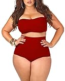 Lalagen Women's High Waist Halter Bandeau 2 Piece Plus Size Bikini Swimsuit