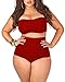 LALAGEN Women's High Waist Halter Bandeau 2 Piece Plus Size Bikini Swimsuit red XXL