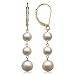 14K Yellow Gold White Cultured Freshwater Pearl Trio Dangle Drop Earrings