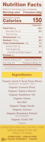 SIMPLE MILLS ORGANIC SEED CRACKERS, EVERYTHING – GLUTEN FREE, VEGAN, HEALTHY SNACKS, PALEO FRIENDLY, 4.25 OUNCE (PACK OF 1)