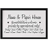 LifeSong Milestones Personalized Gifts for Grandparents Family Wall Decor Framed Shadow Box Sign with Grandchildrenâ€™s Names for Home - Nana & Papa Welcome (Black 7x10)