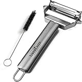 UberChef UC-JP101 Erg Premium Ultra Sharp Julienne Peeler & Vegetable Stainless Steel Ergonomic, Potato Apple Peeler-Cleaning Brush In, Silver