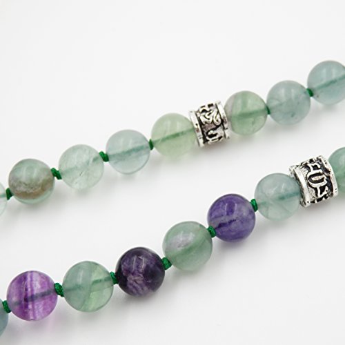 Mala Beads Necklace, Mala Bracelet, Buddhist Prayer Beads Necklace, Tassel Necklace (Rainbow Fluorite)
