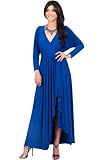 KOH KOH Women's Designer Long Sleeve Asymmetrical Drape Split Maxi Dress