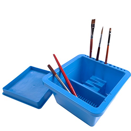 Frjjthchy Square Plastic Artist Brush Washer Multifunction Brush Cleaner with Brush Holder Blue - Thumbnail 7